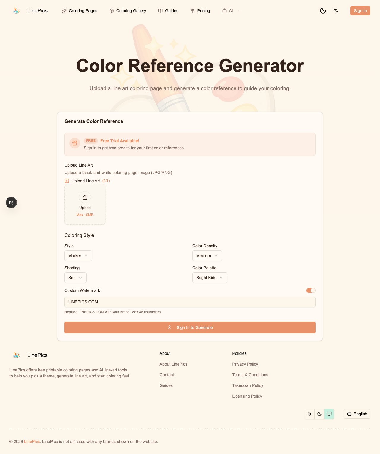 LinePics color reference generator screenshot