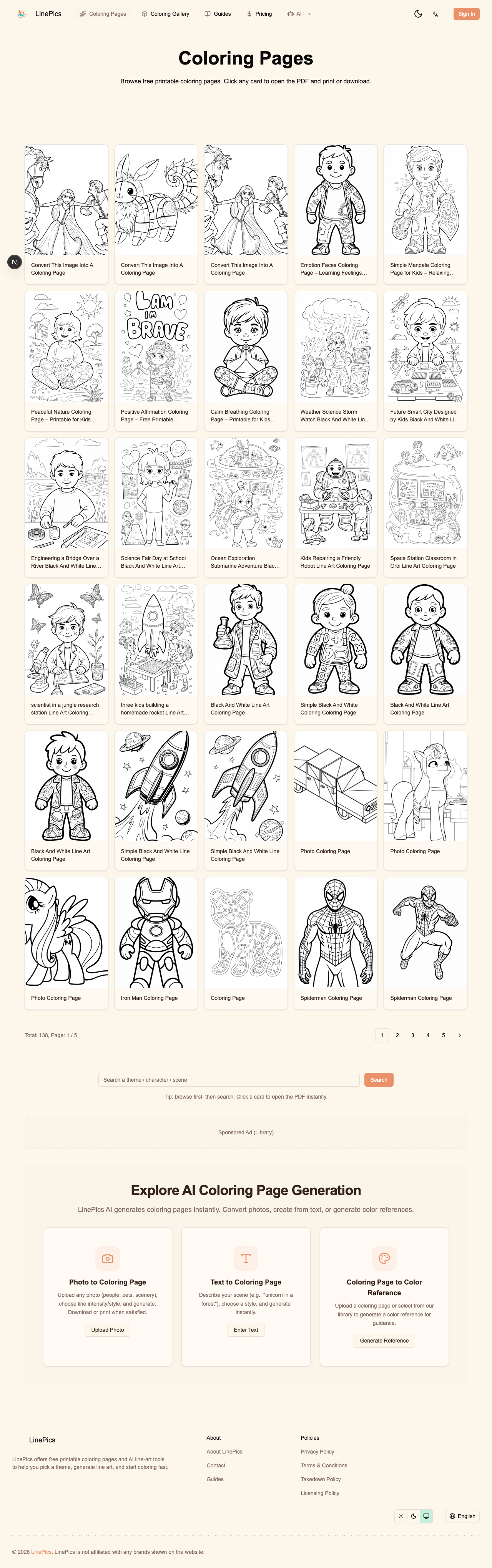 LinePics coloring pages library screenshot