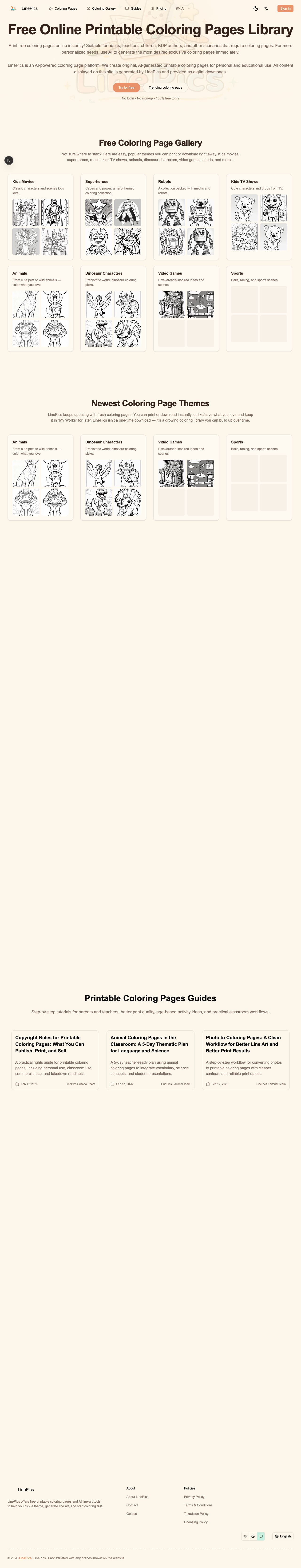 LinePics home and navigation screenshot